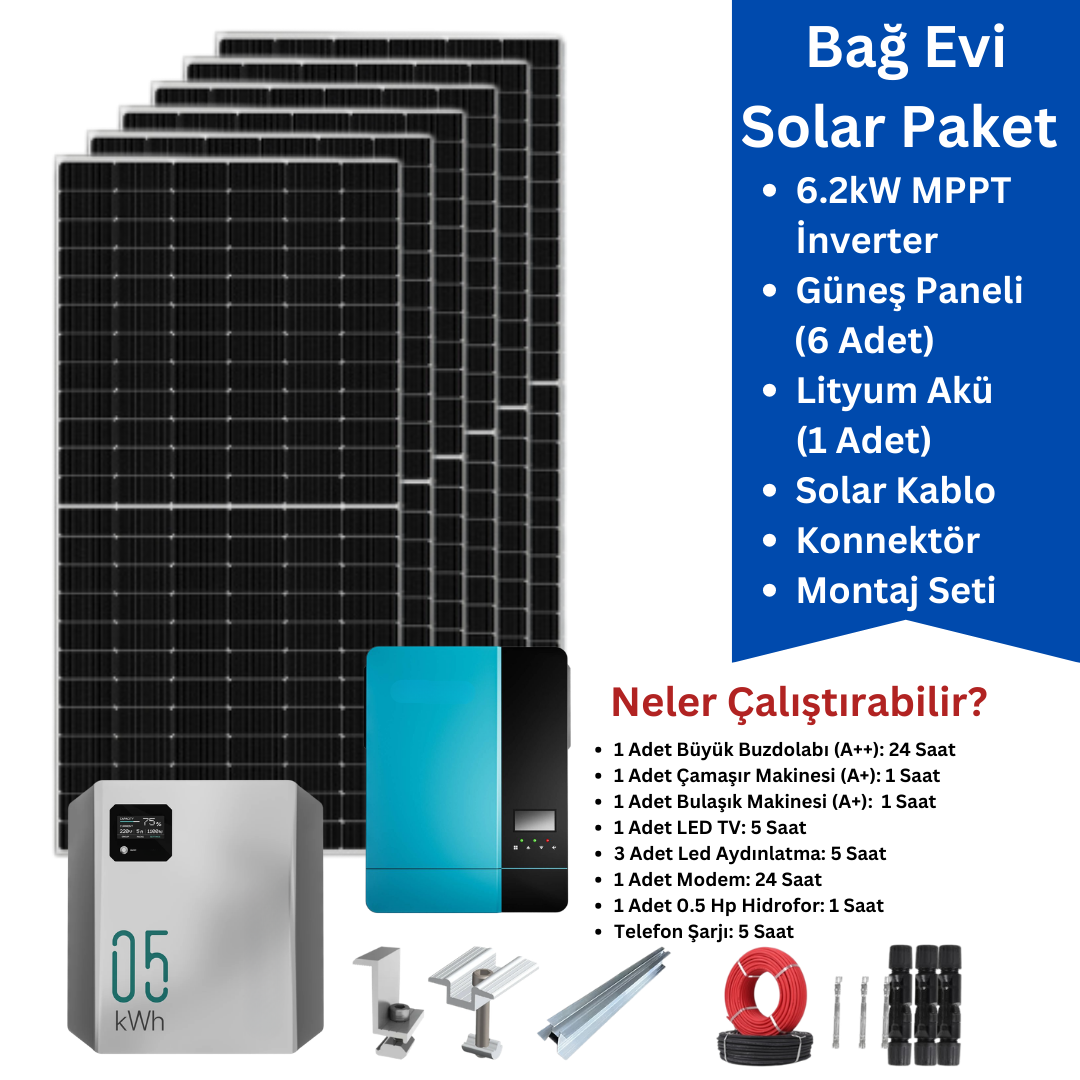 Bağ Evi Güneş Enerjisi Paketi - 6,2kW İnverter + 6x 455W Panel