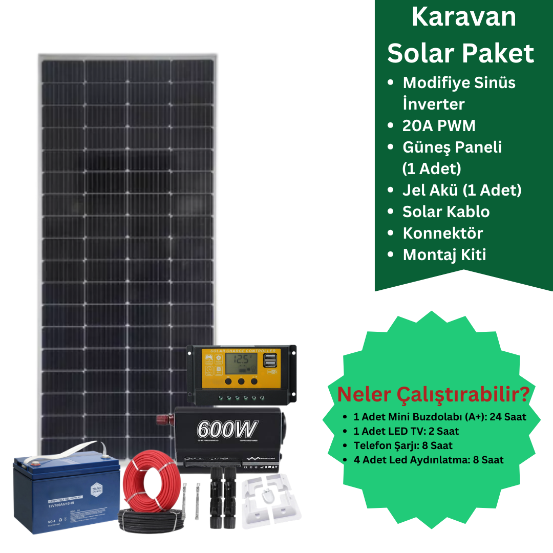 Karavan Güneş Enerjisi Paketi - 600W Modifiye Sinüs 20A PWM