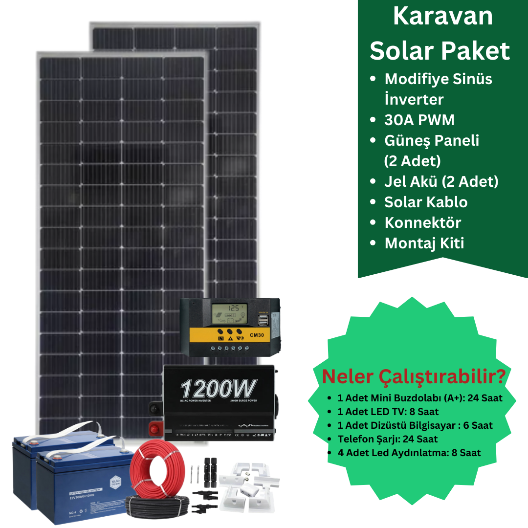 Karavan GES Paketi 5 – 440W / 200AH / PWM / Modifiye Sinüs