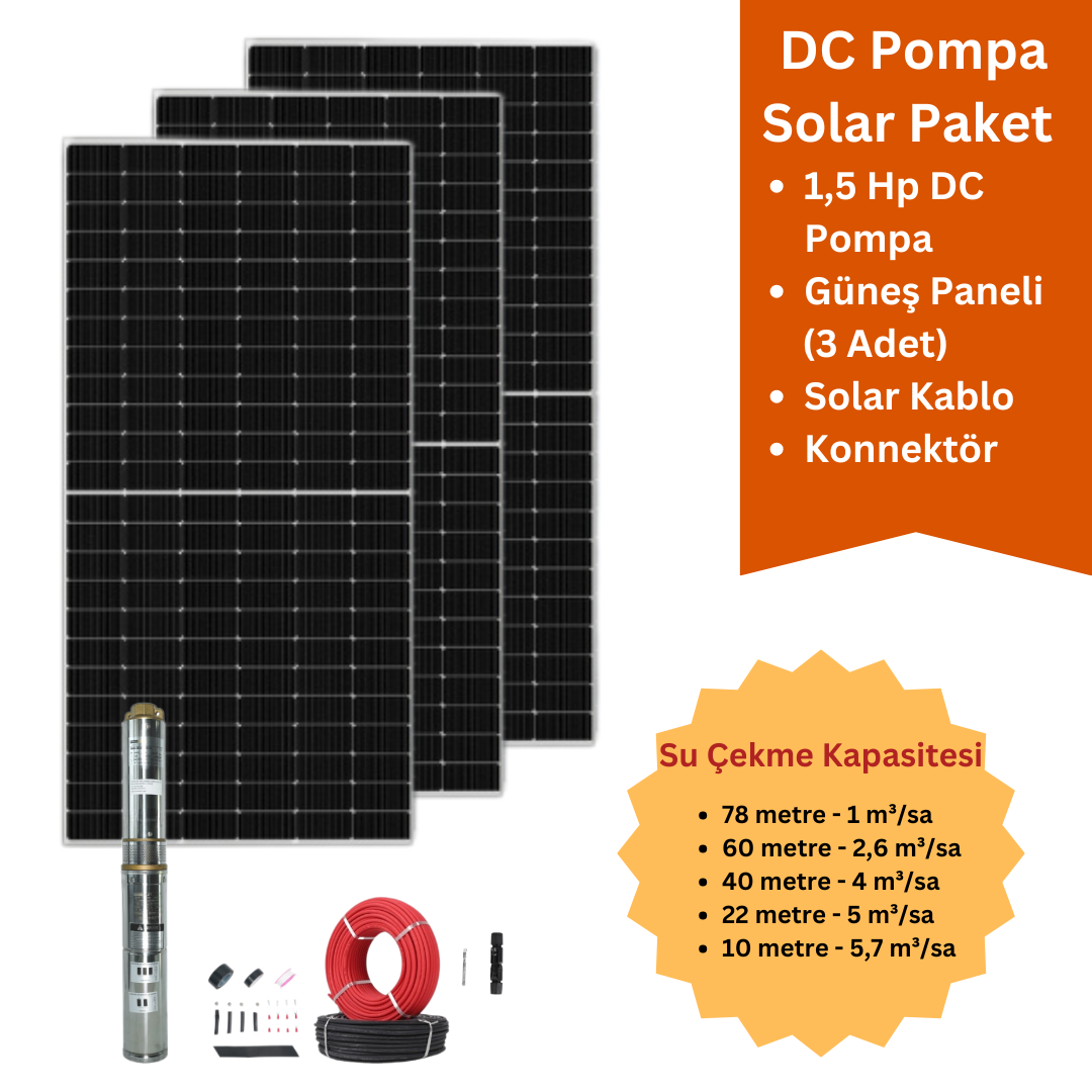 1,5Hp DC Solar Pompa Seti
