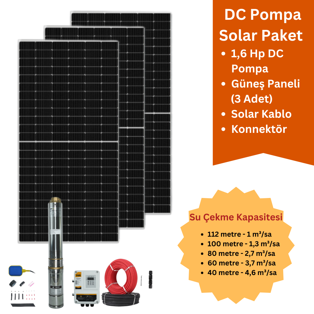 1,6Hp DC Solar Pompa Seti