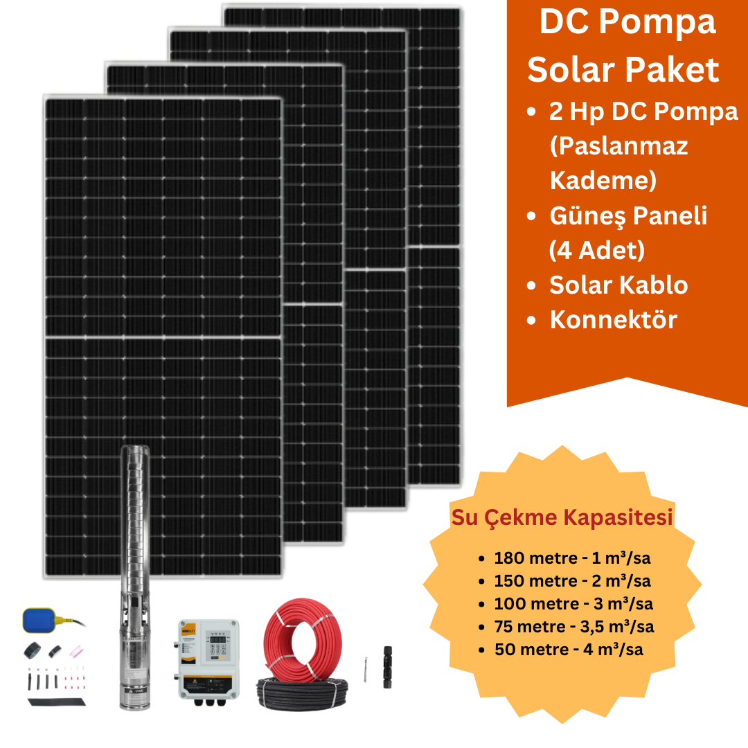 2Hp Paslanmaz Kademe DC Solar Pompa Seti