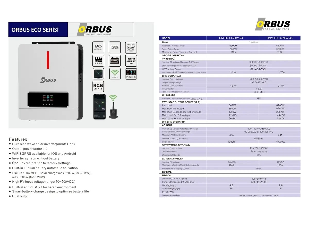 Orbus Eco 4.2kW 24V MPPT Akıllı İnverter 2