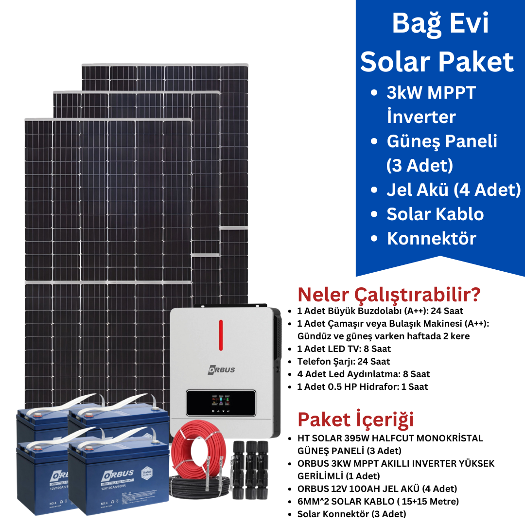 Bağ Evi Güneş Enerjisi Paketi - 3kW MPPT Akıllı Inverter