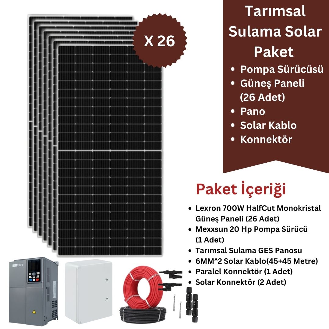 20 HpTarımsal Sulama GES Paketi | 20 Hp Pompa Sürücü + 26x700W Güneş Paneli