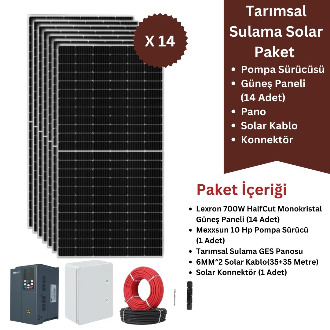 10 HpTarımsal Sulama GES Paketi | 10 Hp Pompa Sürücü + 14x700W Güneş Paneli